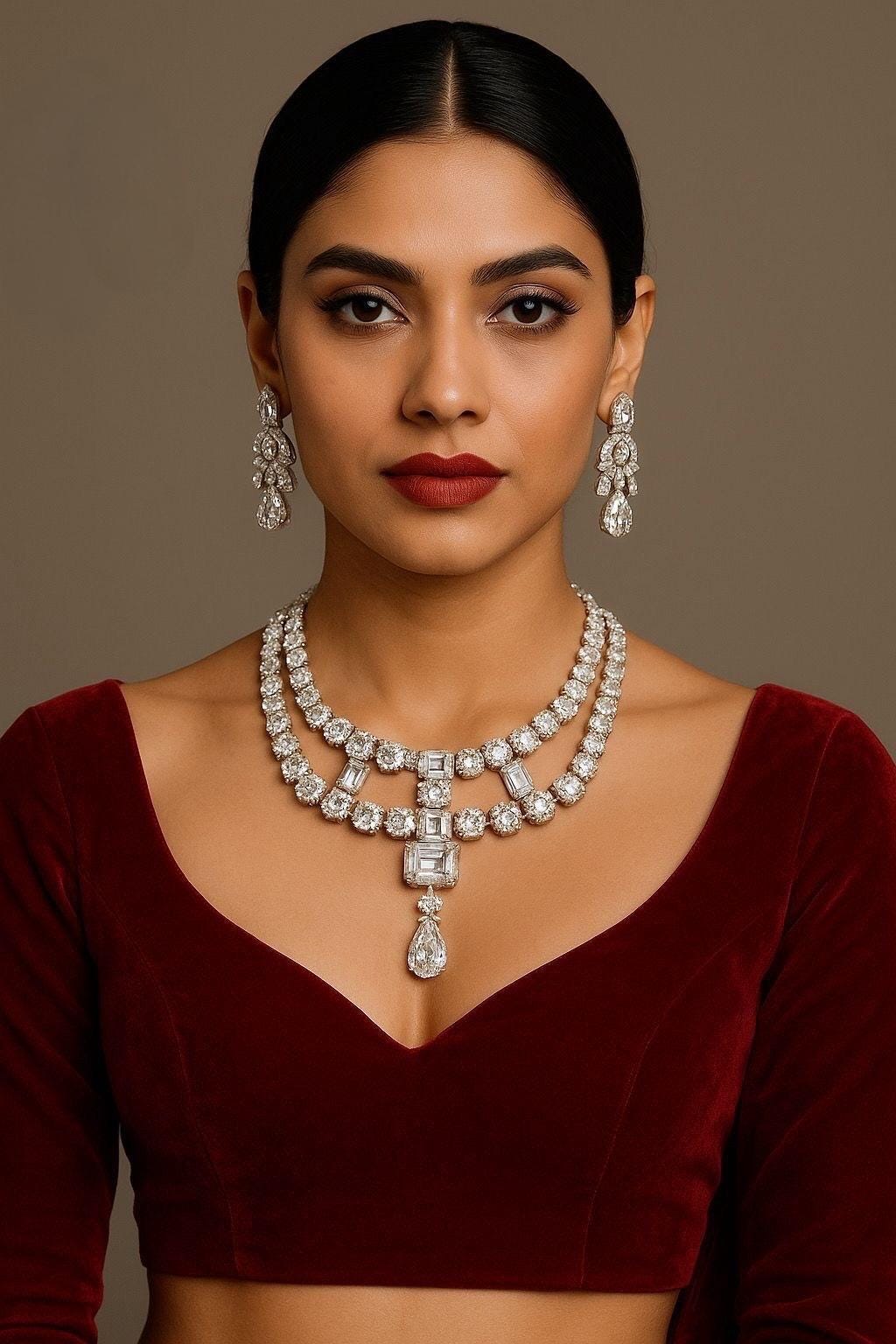 Cartier inspired diamond statement necklace set with earrings/celebrity jewelry/statement necklace/Western jewelry/Isha Ambani Met Gala set