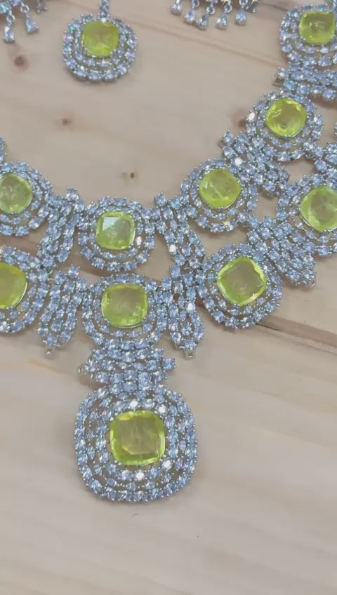 Alia Bhatt inspired diamond necklace set with earrings and tikka