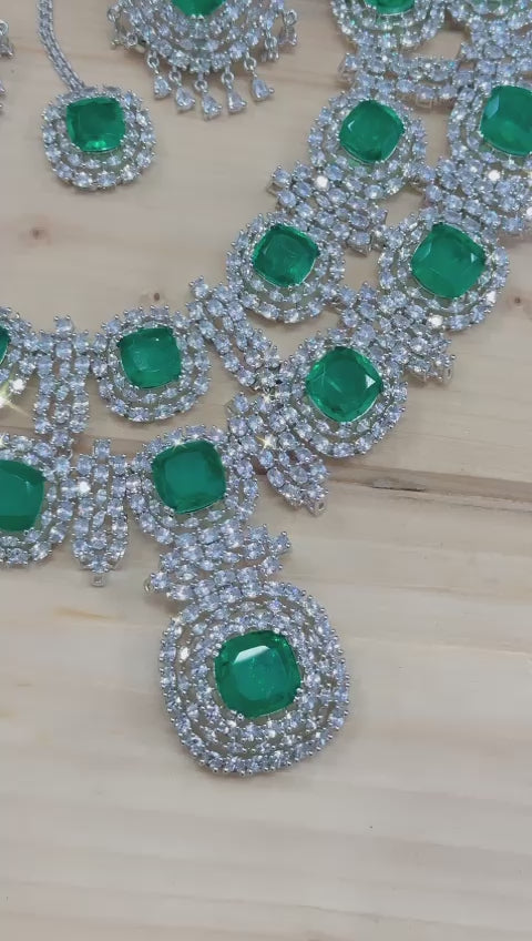 Alia Bhatt inspired diamond necklace set with earrings and tikka
